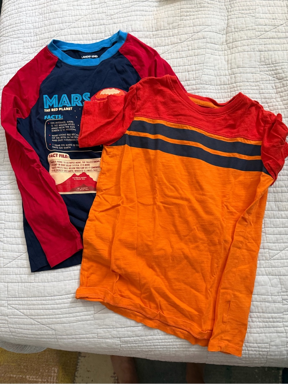 Lands' End Boys' Red & Navy Mars Raglan Tee with Orange Stripe Top